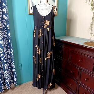 Club Mystique Black & Brown Tropical Fish Beachy Maxi Dress